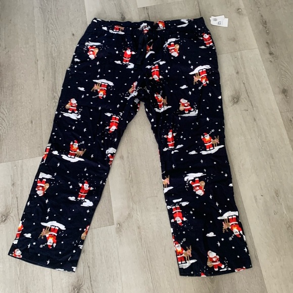 NWT SANTA rain deer CHRISTMAS PAJAMA LOUNGE PANTS 🎅 size XL navy red flannel - Picture 1 of 10